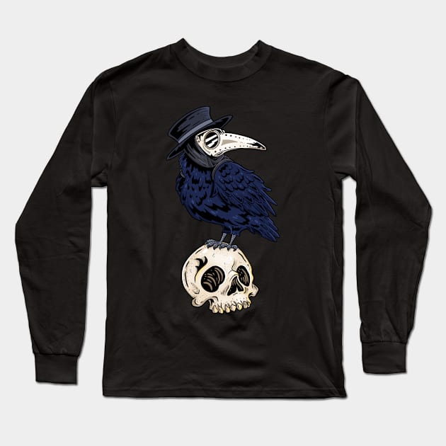 Shadowed Sentinel: The Plague Doctor's Raven Companion Long Sleeve T-Shirt by Holymayo Tee